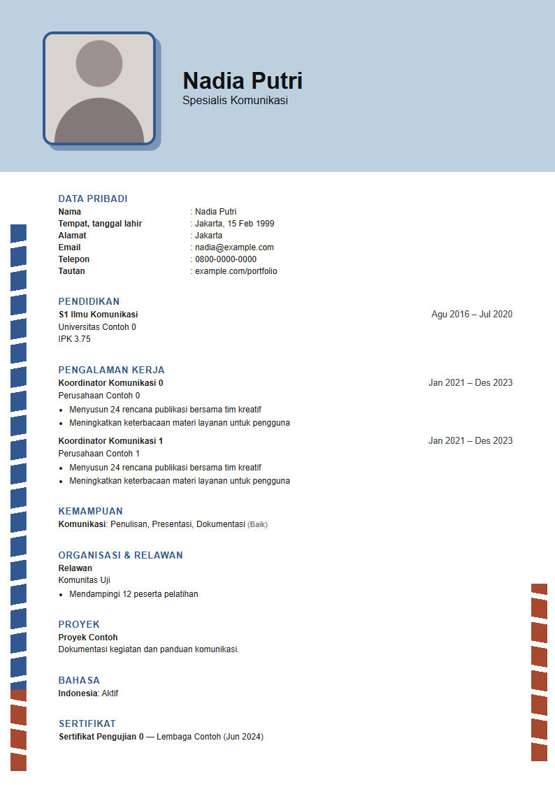 Contoh CV bentuk Biru Tepi