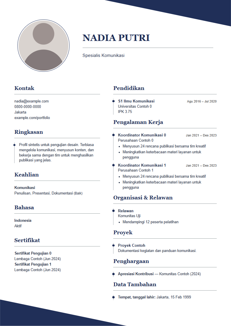Contoh CV bentuk Diagonal
