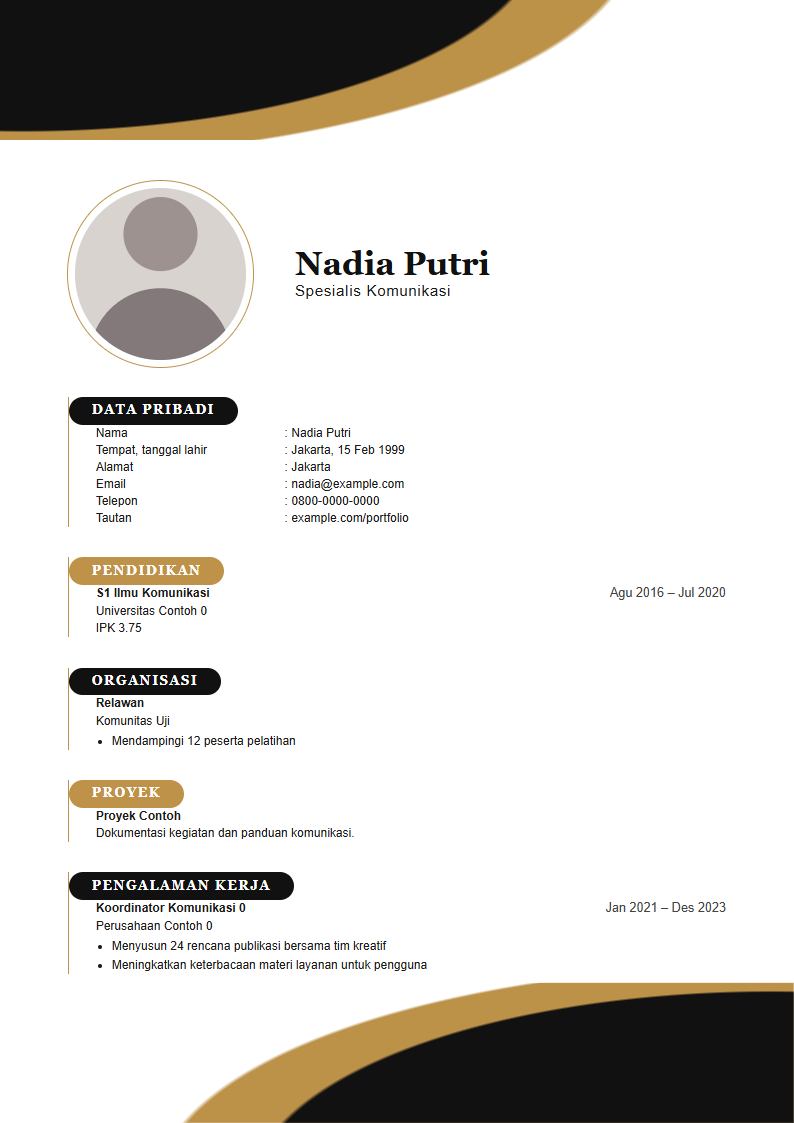 Contoh CV bentuk Emas