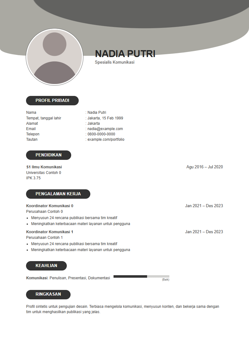 Contoh CV bentuk Kontur