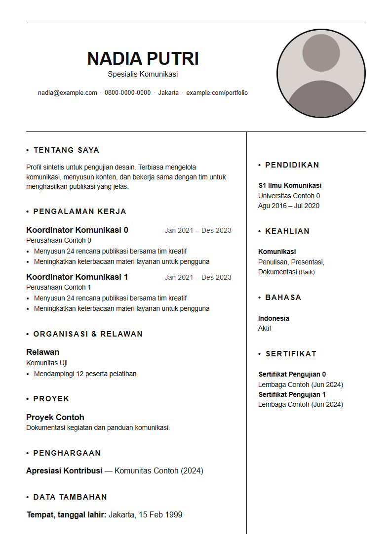 Contoh CV bentuk Monokrom