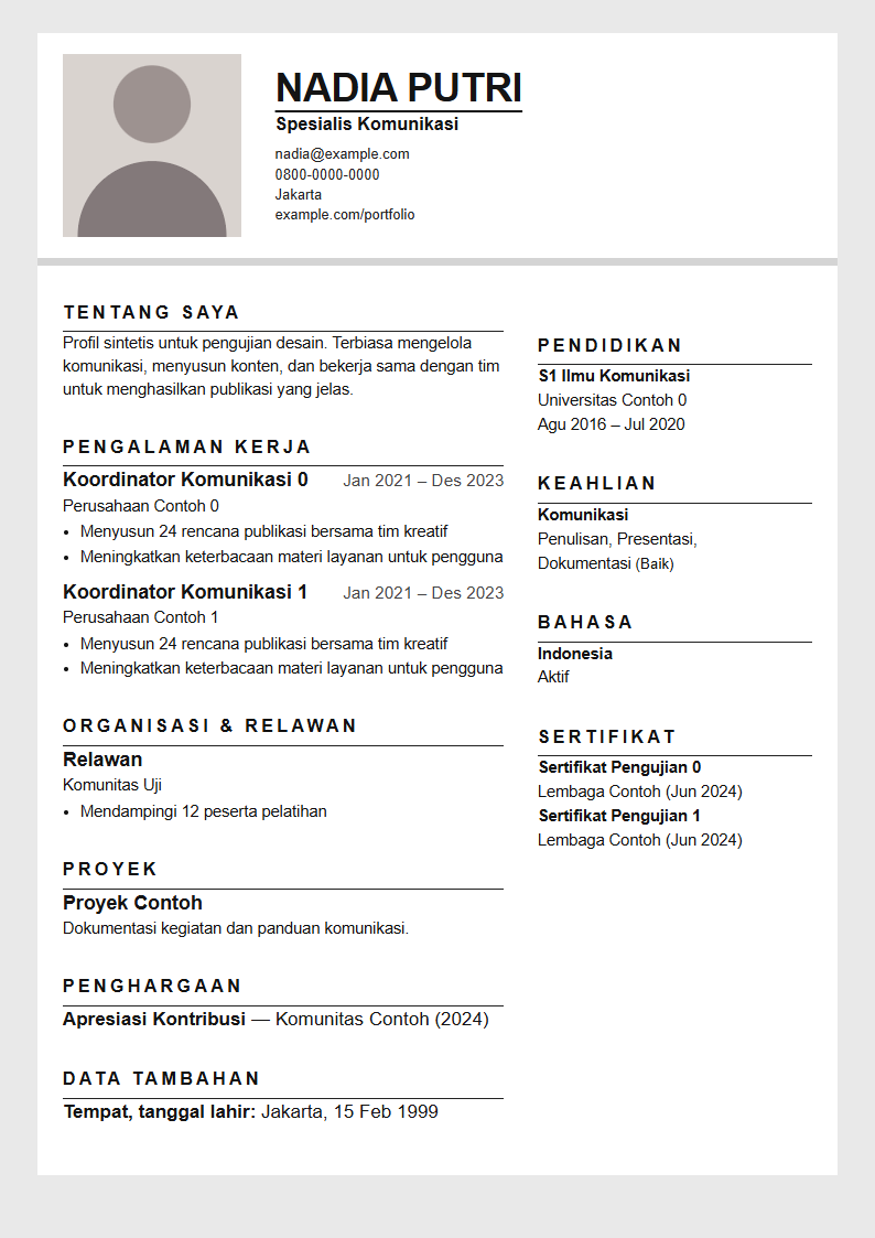 Contoh CV bentuk Redaksi