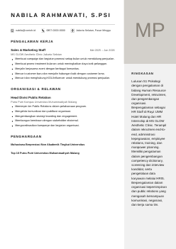 Contoh CV bentuk Tenang